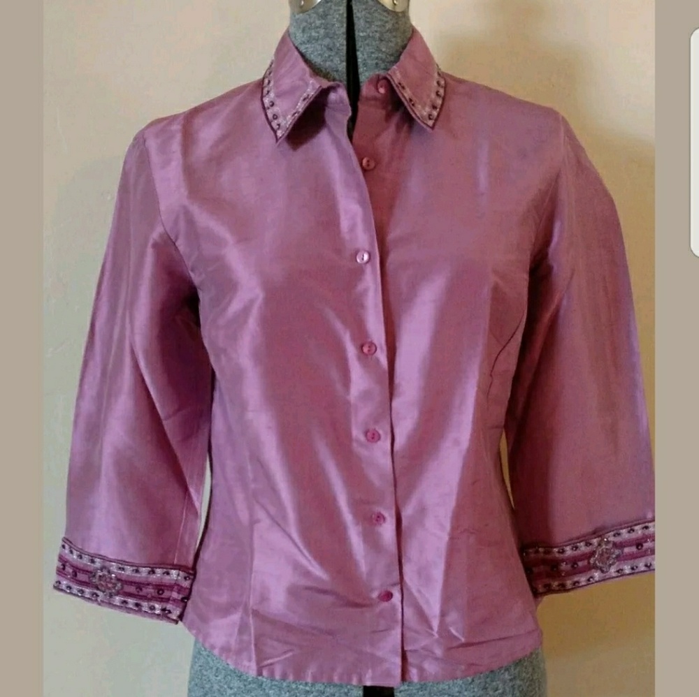Gorgeous lavender, silk  Ann Taylor blouse, beaded